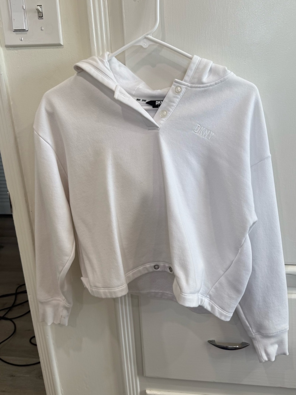 DKNY White Cropped Hoodie Sweatshirt
